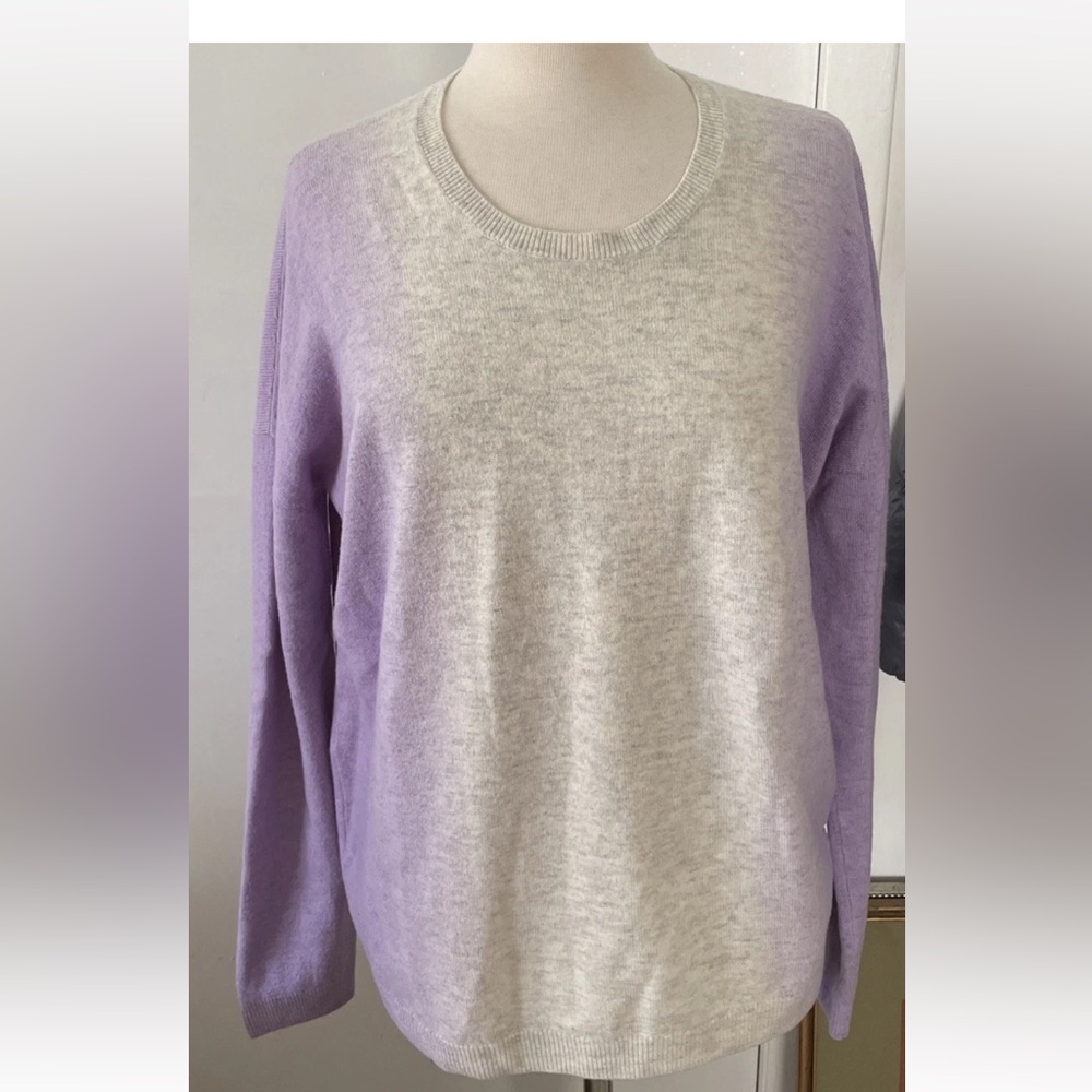 Vince cashmere & wool purple and Gray Crew Neck Sweater ombré dip dye L Euc